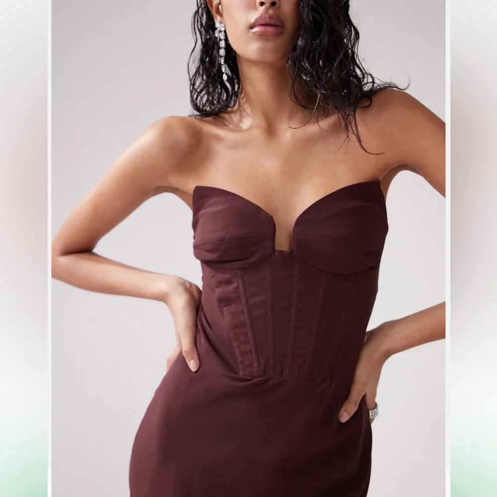 🔥NWT🔥 ASOS Corset Dress w Ruffle Asymmetrical Hem - Picture 5 of 16